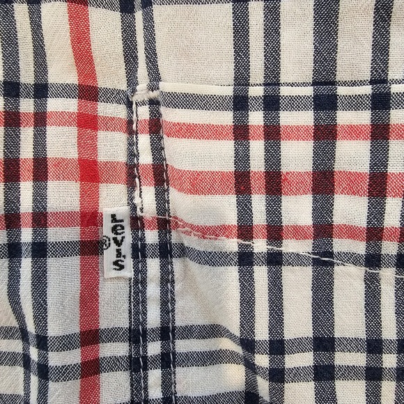 Levi's XL Mens Button Down Shirt Long Sleeve Plaid Checkered White Red Blue - Picture 4 of 6